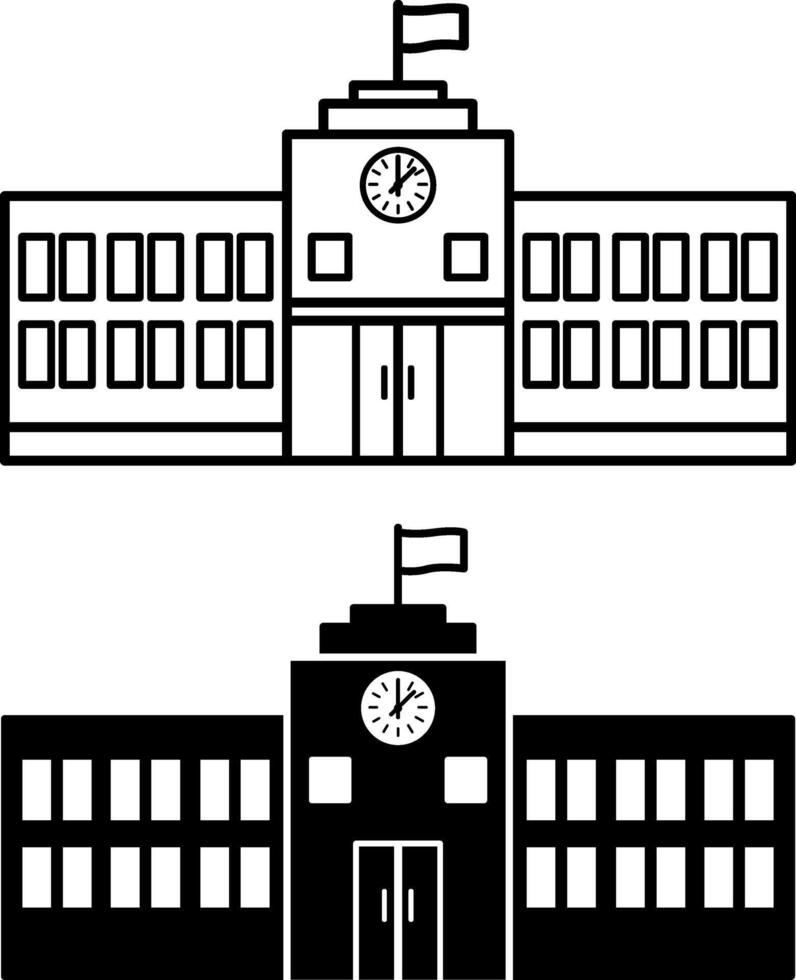 University icons. Black and White Icons of Modern University Building. College, School, Institute. Education and Architecture Concept vector