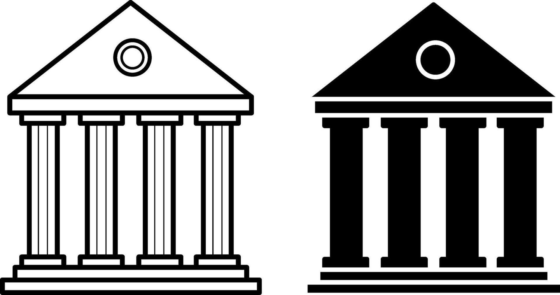 Temple icons. Black and White Icons of Ancient Building with Columns. Architecture of Greece vector