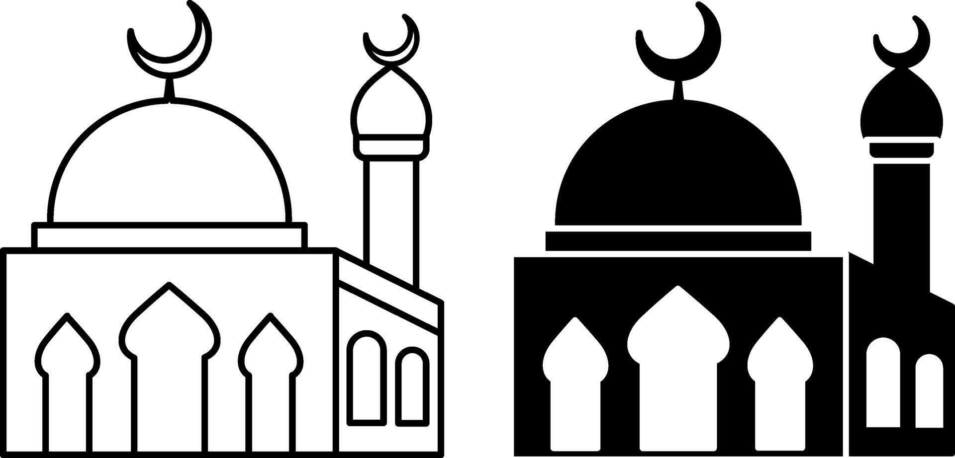 Mosque icons. Black and White Mosque Building Icons. Religion and Architecture Concept vector