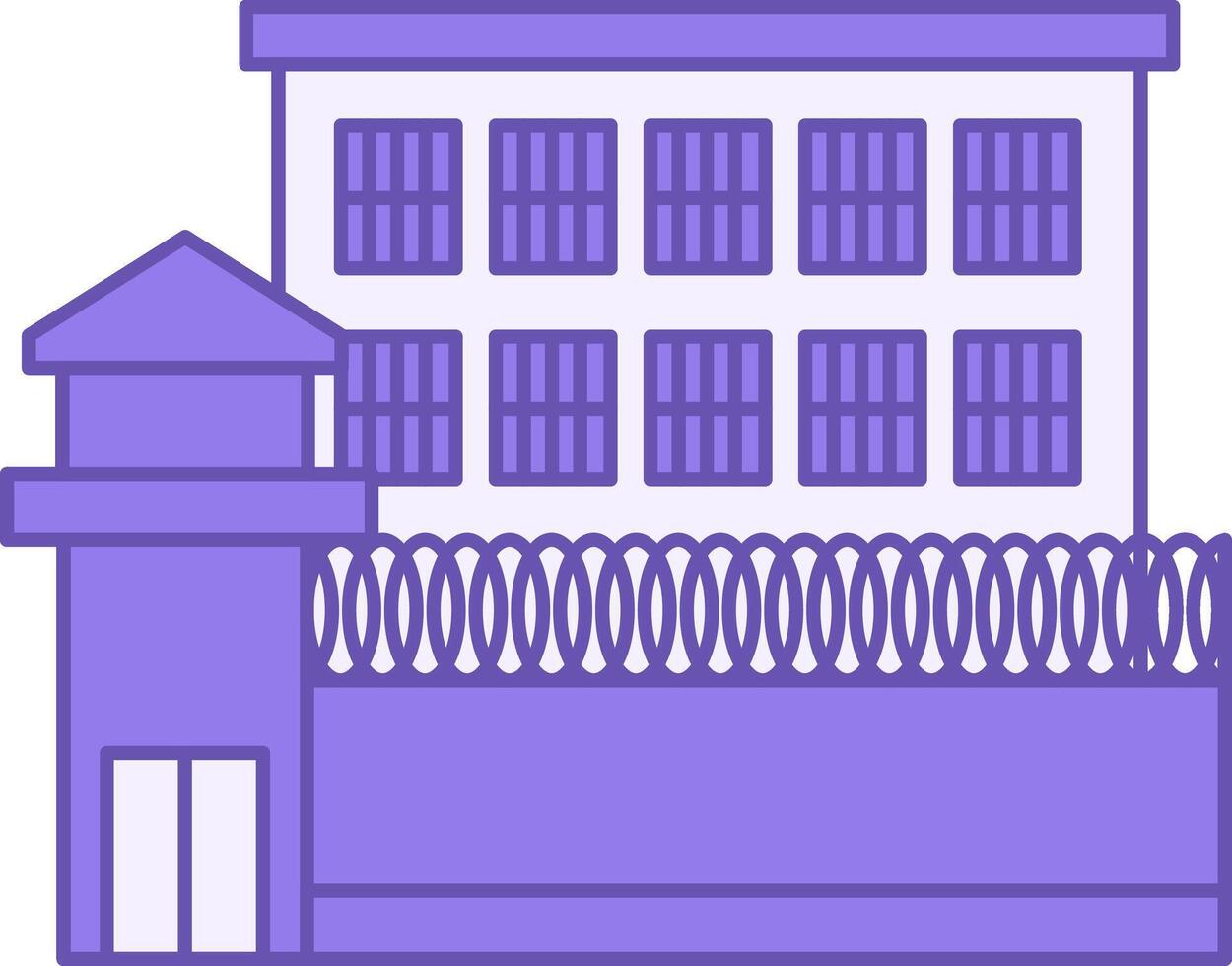 Colored Prison Building Icon. Icon of Prison Building, Prison Tower, and Barbed Wire Fence. Government Institution. Concept of Punishment for Crimes vector
