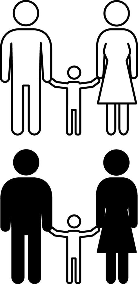 Family icons. Black and White Icons of Mom, Dad, and Child. Parents and children vector