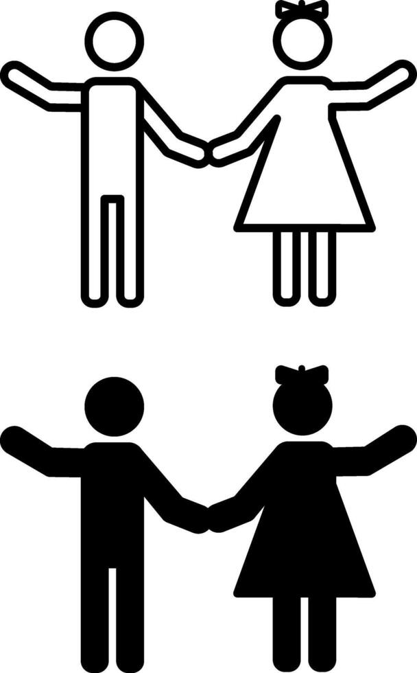 Children icons. Black and White Icons of Boy and Girl Isolated on a White Background vector