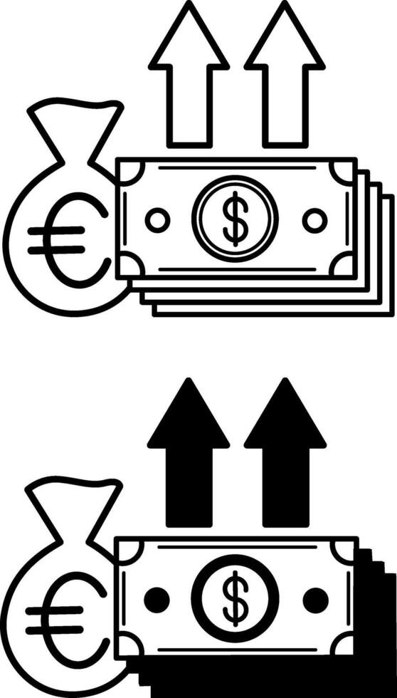 Profit Icons. Black and White Income Increase Icons. Business and Finance Concept vector