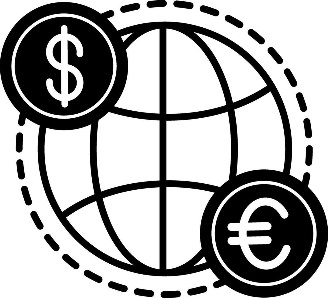 Globalization icon. Icon of Distributing Dollar and Euro Money on the Planet. Cashless payments. Business and Finance Concept vector