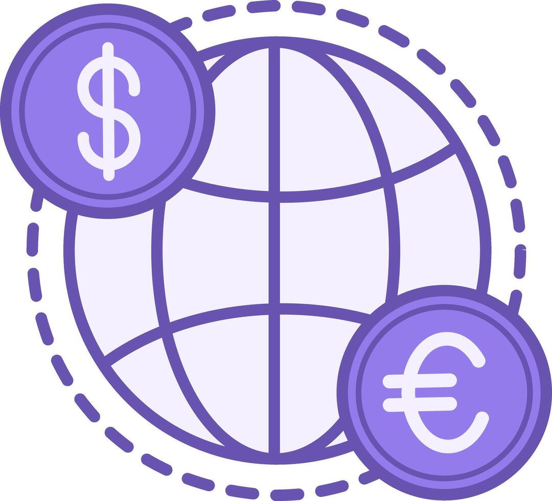 Globalization Color Icon. Icon of Distributing Dollar and Euro Money on the Planet. Cashless payments. Business and Finance Concept vector