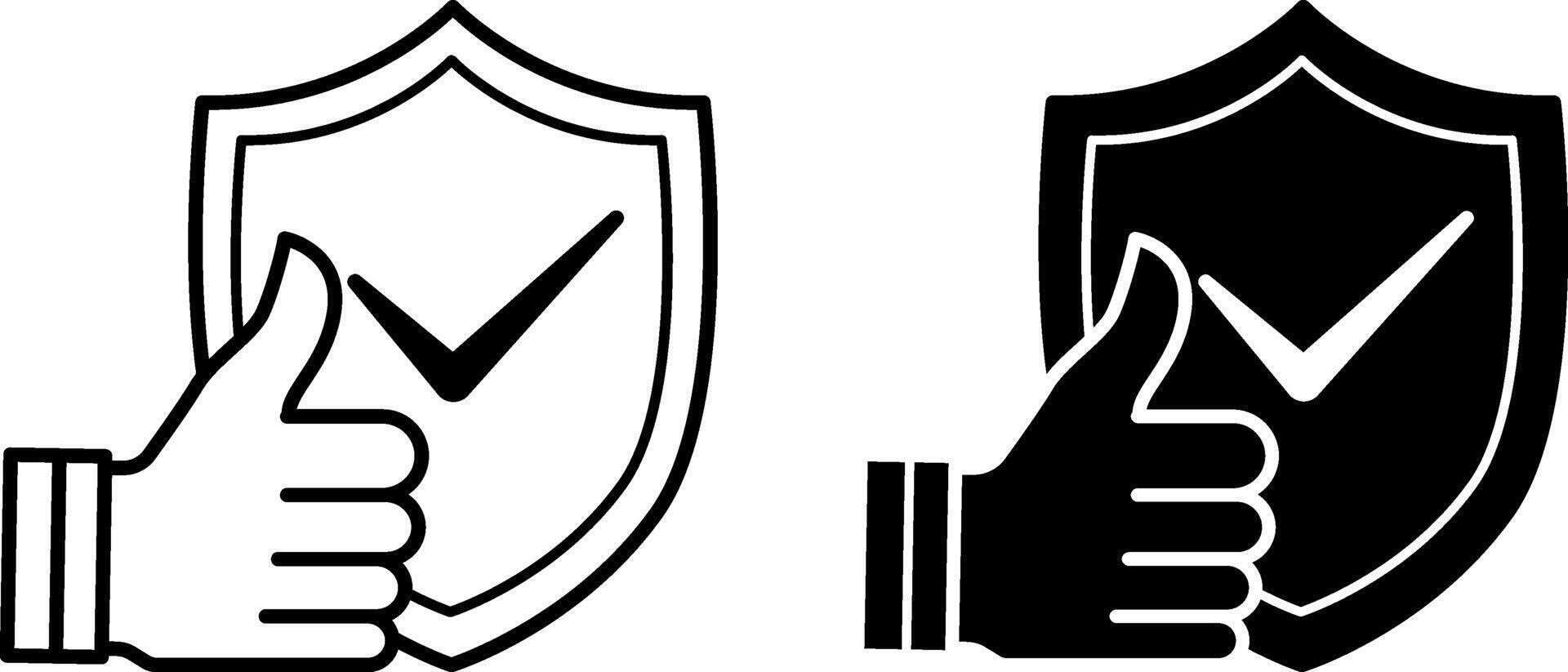 Reliability icons. Black and White Icons of Thumbs Up and Protection Sign. Core Values Concept vector