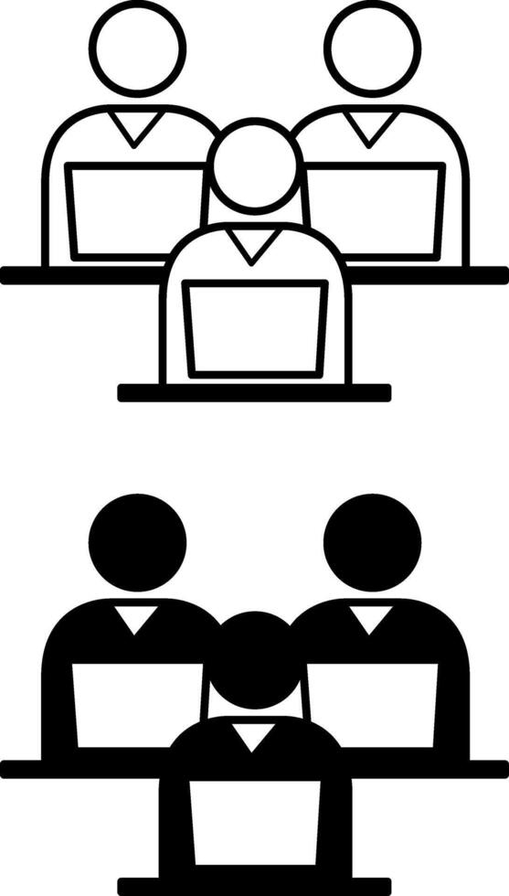 Training Icons. Black and White Icons. Employees with Laptops at Advanced Training Courses. Business and Management Concept vector