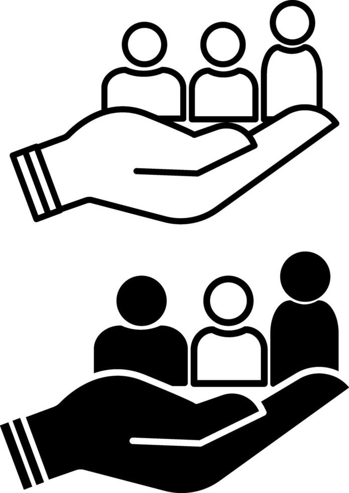 Inclusion Icons. Black and White Icons of Different People on a Human Hand. Symbol of Gender Diversity. Core Values Concept vector