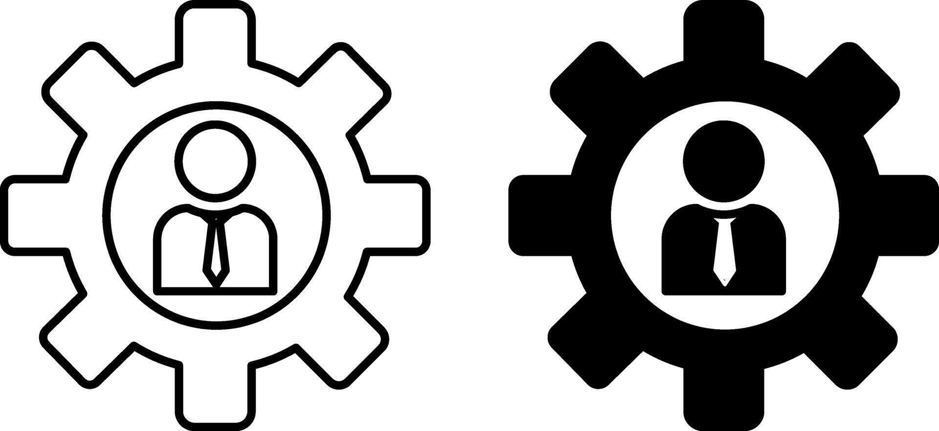 Administration icons. Black and White Icons of Manager and Gears. Human Resource Management Concept vector