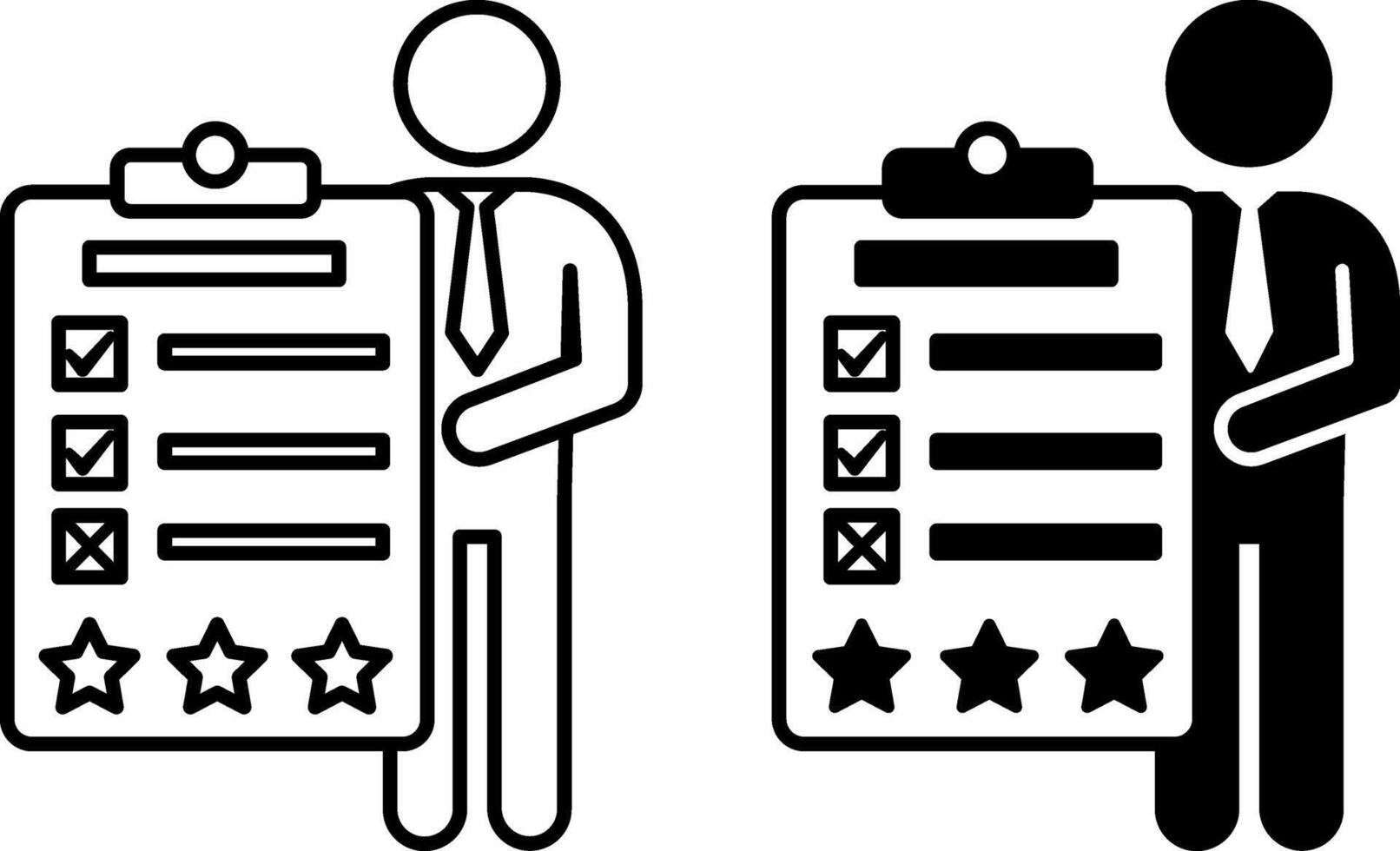Icons Assessment. Black and White Icons of Employee with Evaluation Rating. Personal Audit and Testing. Human Resource Management Concept vector