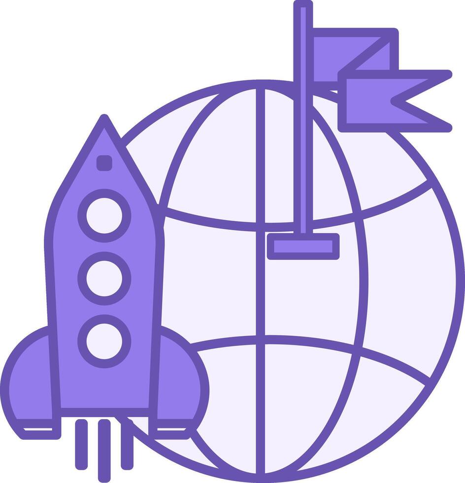 Colored Mission Icon. Icon of Planet, Flag, and Rocket Taking Off. Management Concept vector