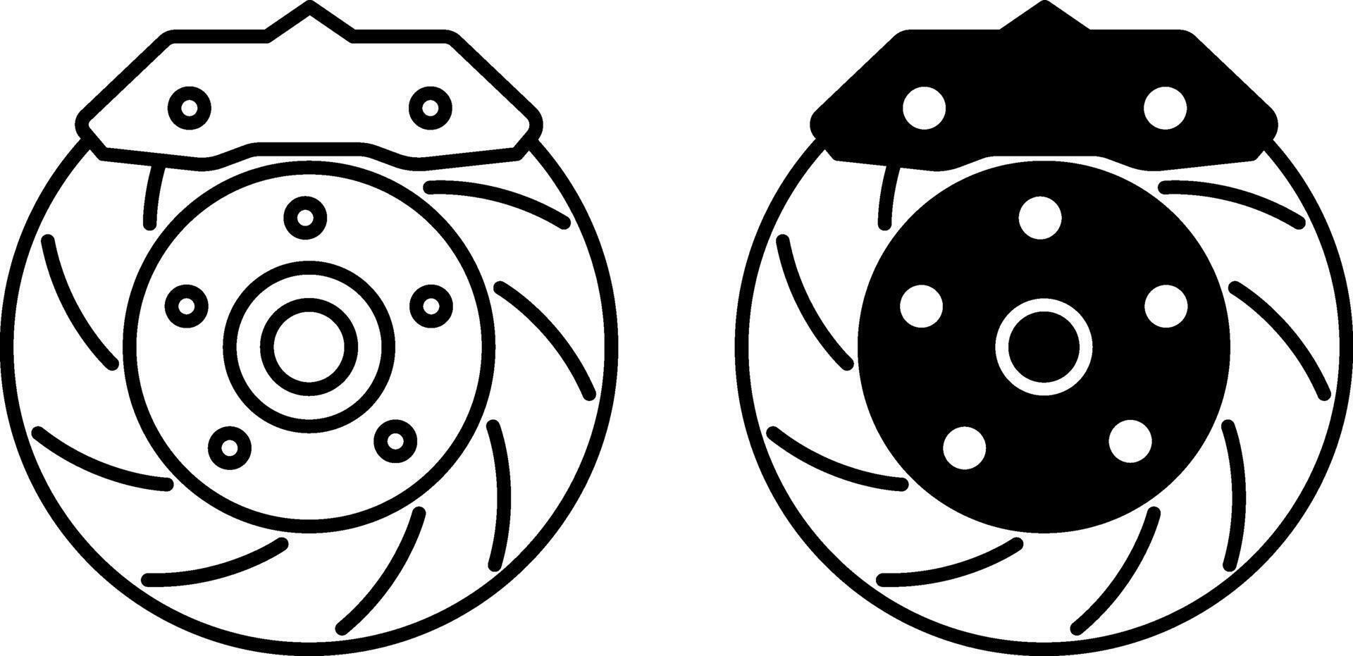 Disc Brake Icons. Black and White Icons of Car Brake with Caliper. Vehicle Detail. Car service concept vector