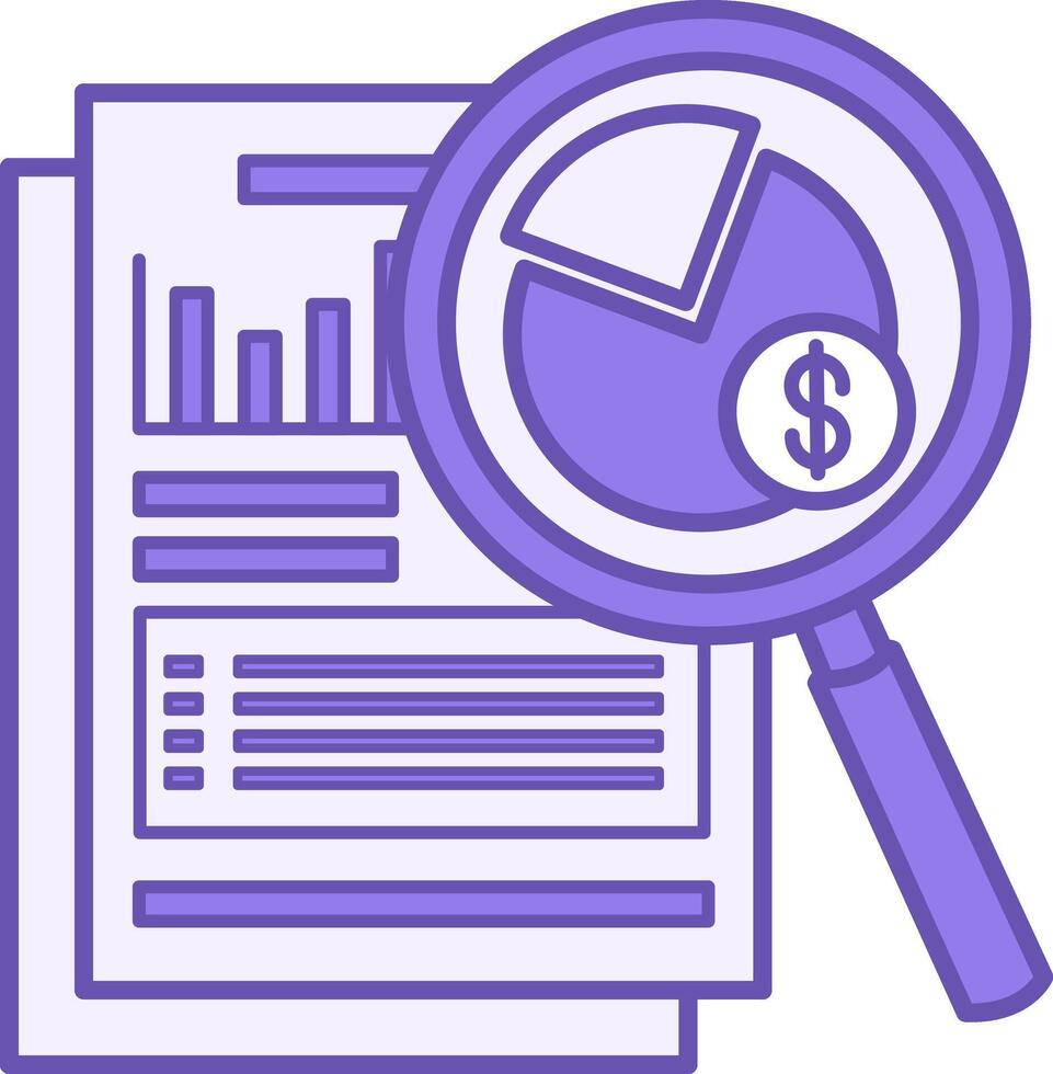 Financial Audit Color Icon. Icon of Financial Chart in Magnifying Glass and Accounting Documents. Business and Finance. Accounting Concept vector