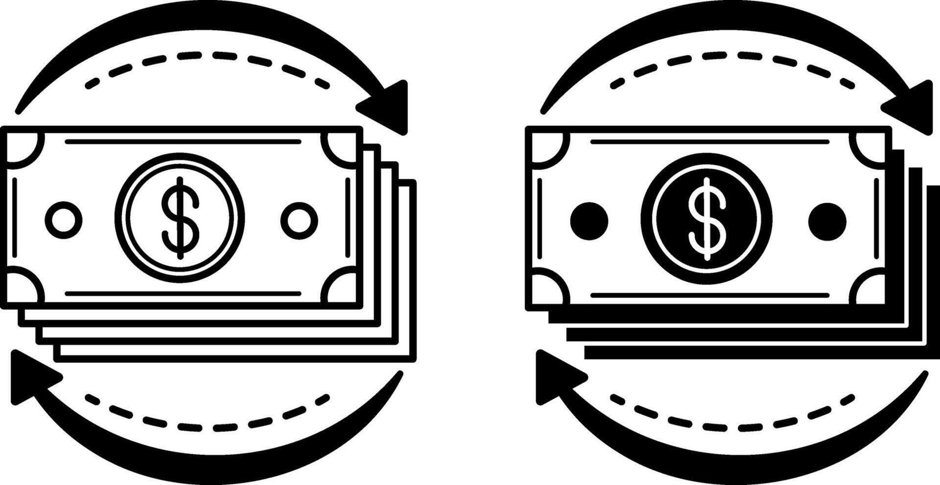 Money Flow Icons. Black and White Icons of Packs of Dollars and Arrows. Accounting Concept vector