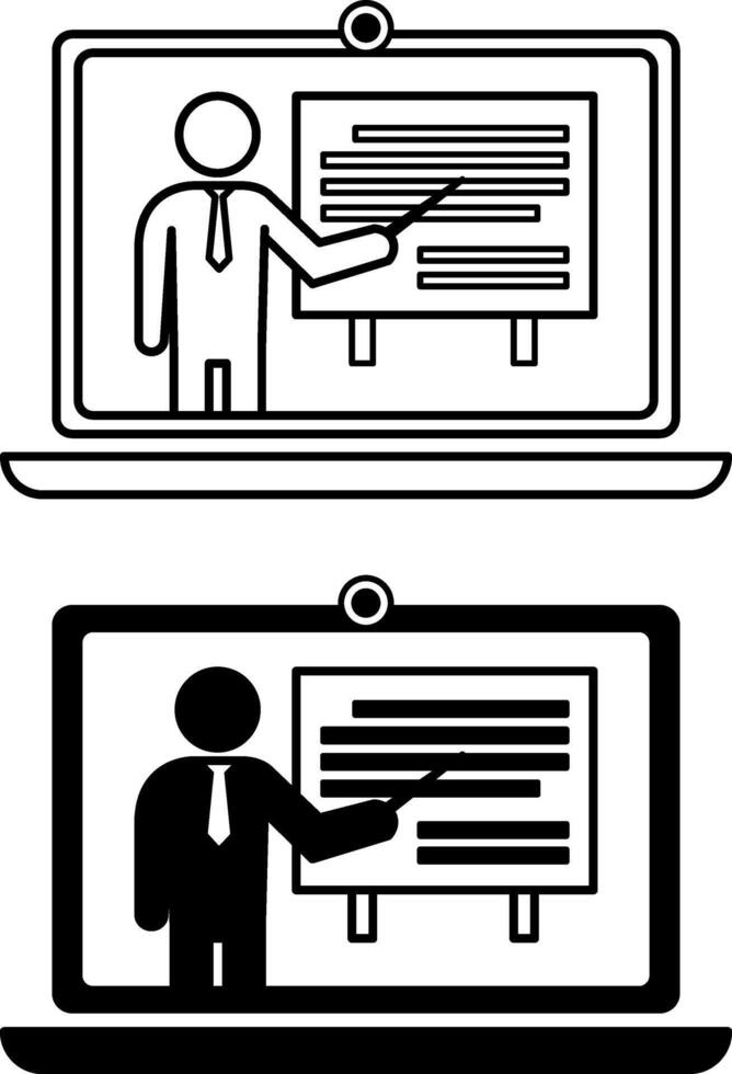 Course icons. Black and White Icons of Online Courses. Advanced training, Coaching, Seminar. Workshop concept vector