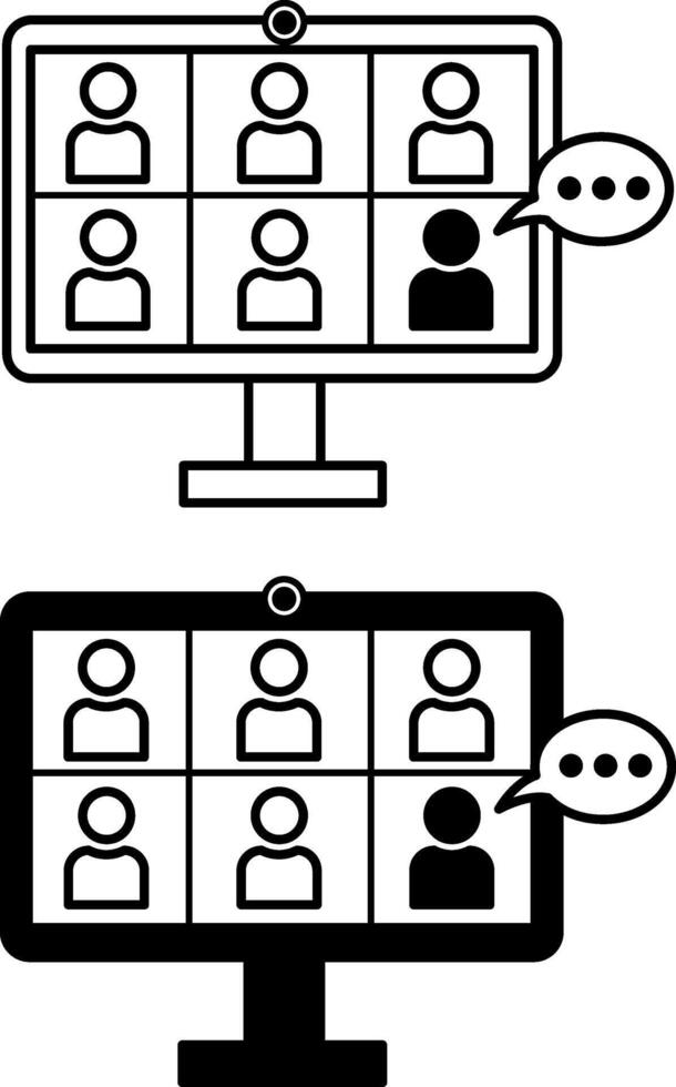 Online Workshop Icons. Black and White Icons Group of People Studying Online on Computer. Online School vector