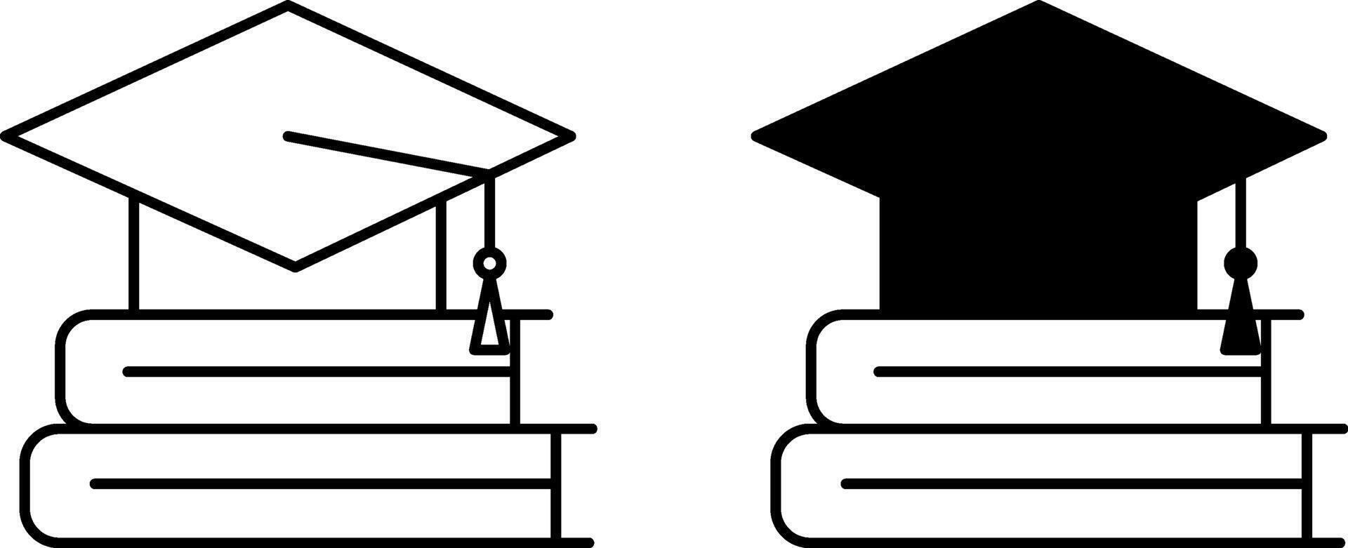 Education icons. Black and White Icons of Graduation Hat and Books. School, Courses, Seminar, Training. Learning New Skills. Workshop concept vector