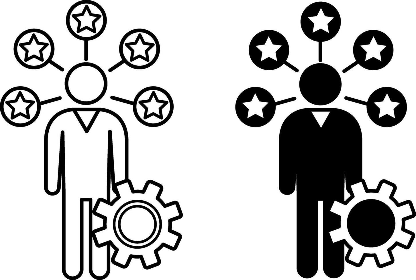 Skill Building Icons. Black and White Icons of Gears, Man, and Stars Around It. Increasing Skills and Talents. Workshop Concept vector