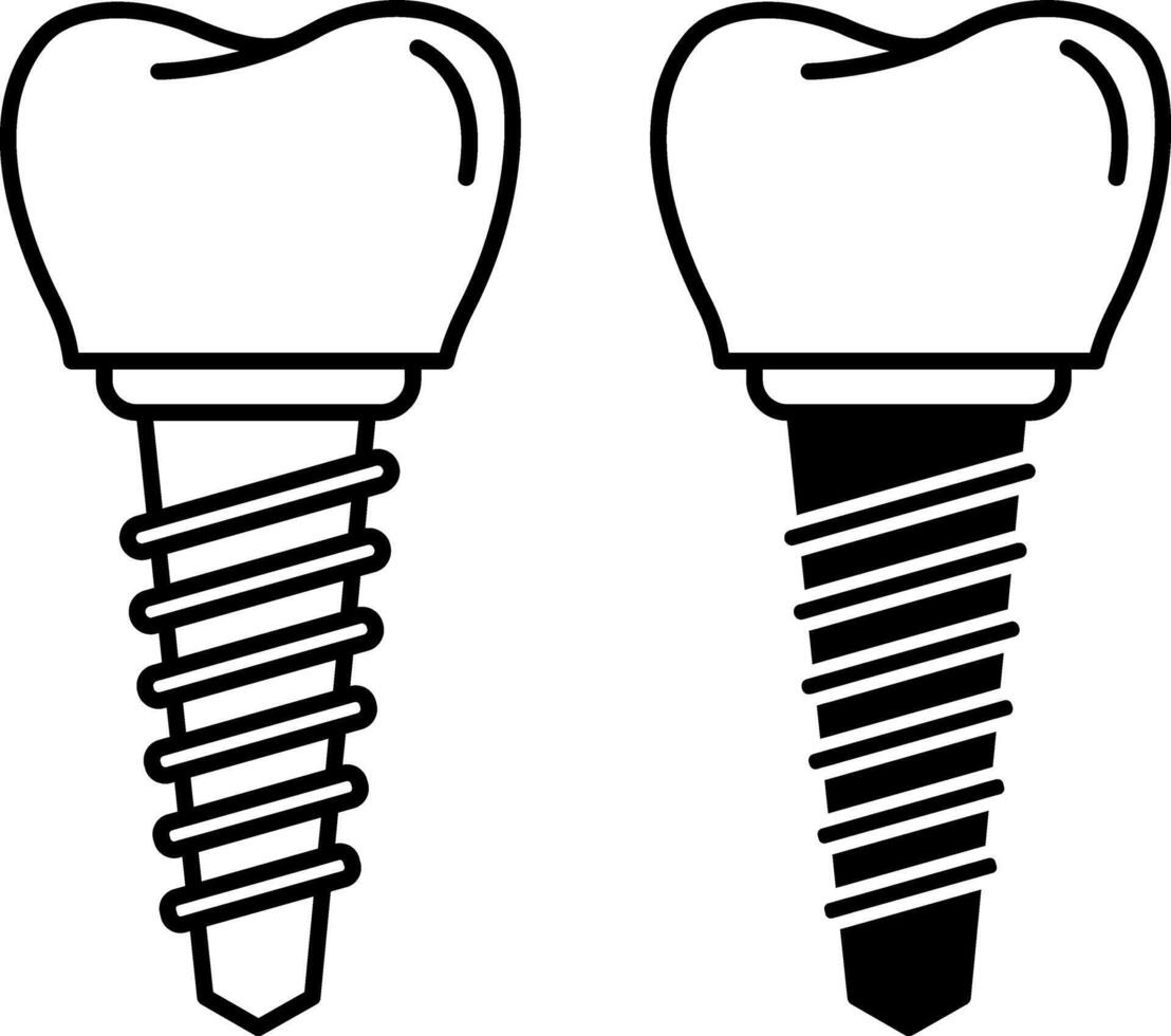 Implant icons. Black and White Dental Implants Icons. Dental Surgery. Dental restoration. Medicine Concept vector
