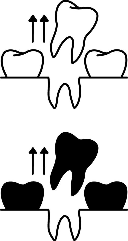 Tooth Extraction Icons. Black and White Wisdom Tooth Removal Icons. Surgical Dental Treatment. Medicine and Dentistry Concept vector