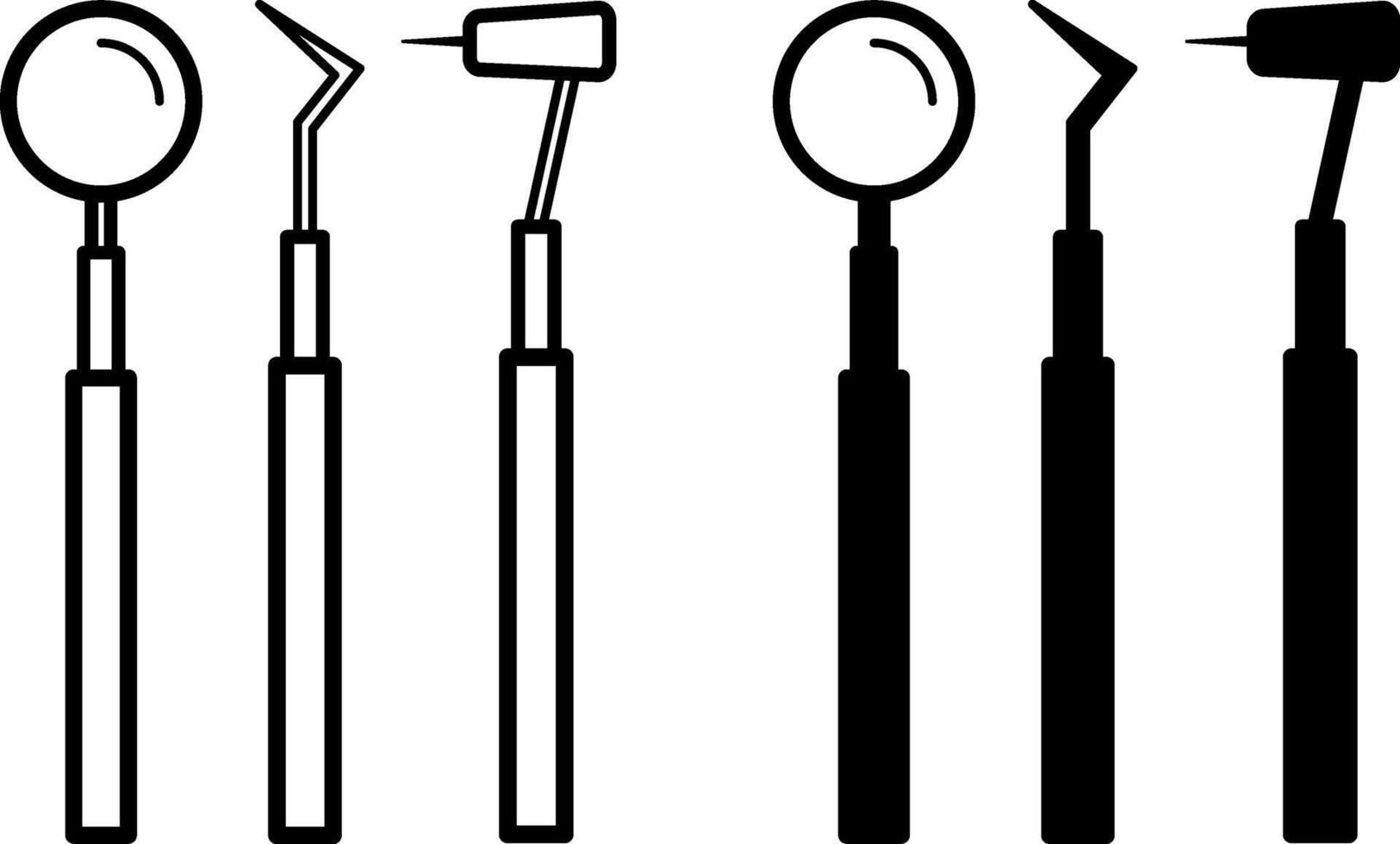 Dental Tools Icons. Black and White Icons of Oral Examination Instruments. Dental care and treatment. Medicine and Dentistry Concept vector