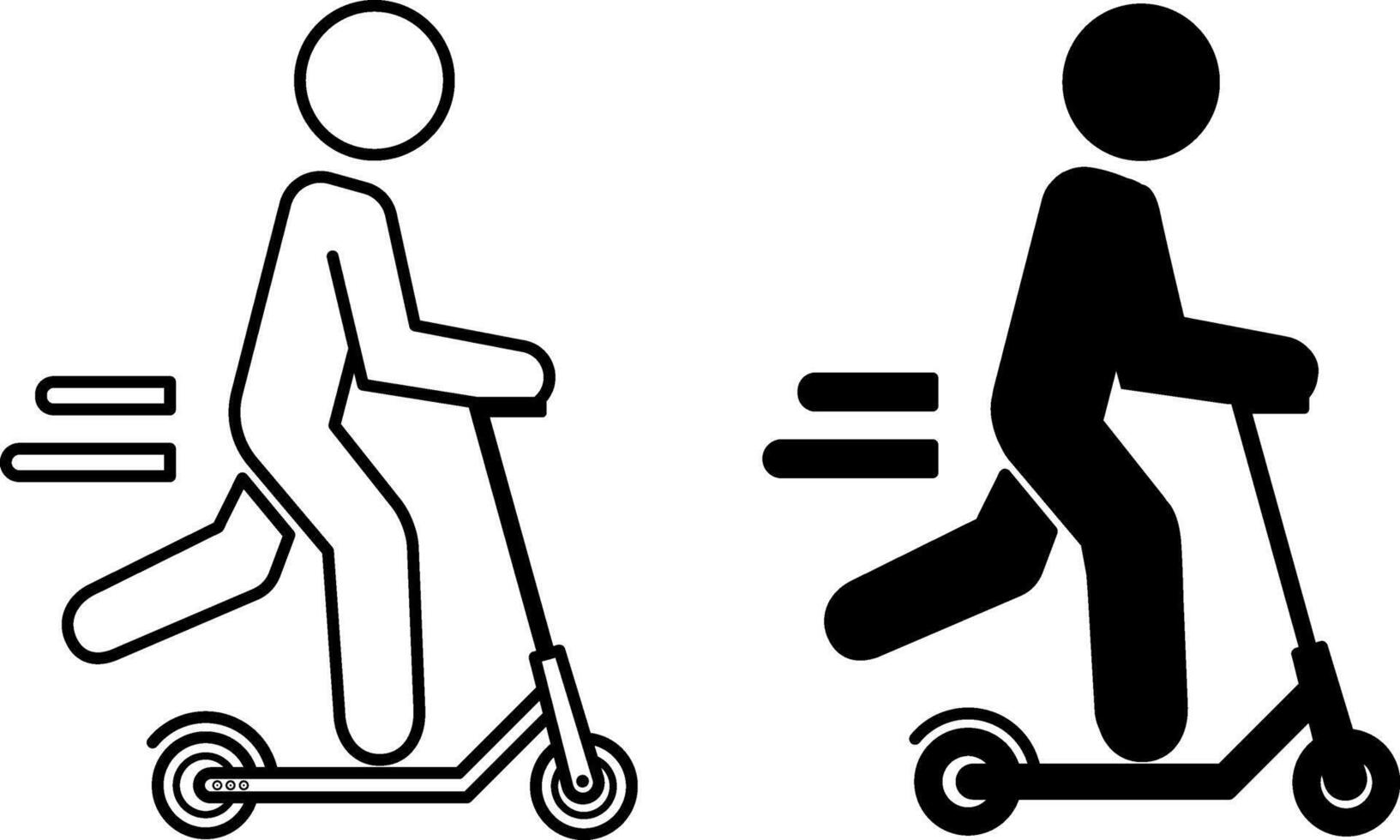 Kick Scooter icons. Black and White Icons of a Man Riding a Kick Scooter. Transport Concept vector