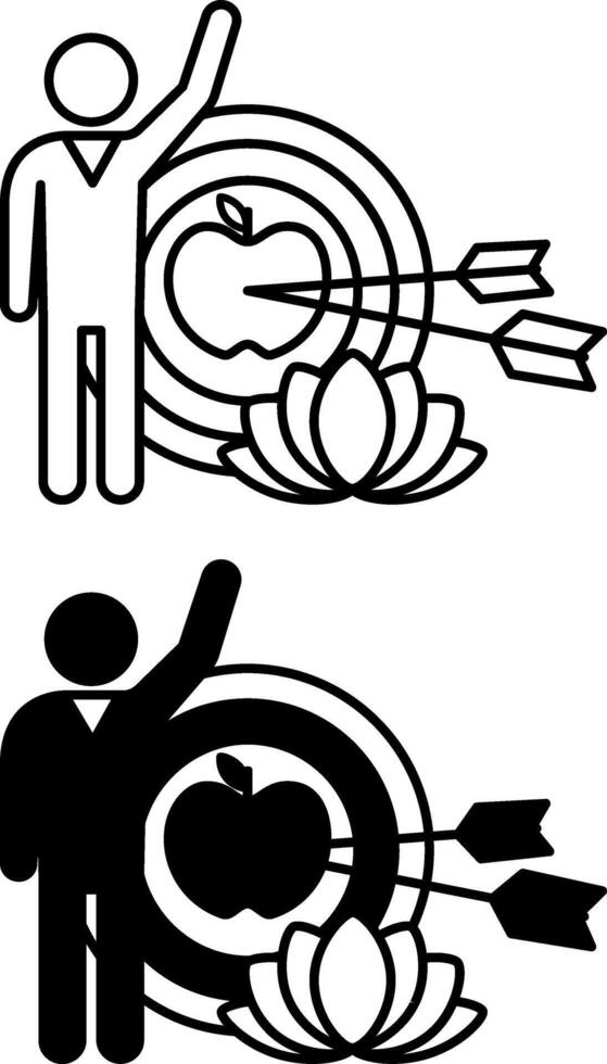 Achievable Goals Icons. Black and White Icons of Person, Goal, and Lotus. Healthy lifestyle. Wellness Concept vector