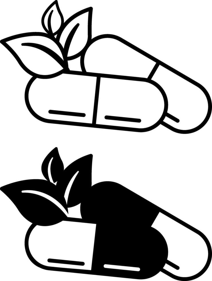 Herbal Medicine Icons. Black and White Icons of Medicines Made from Herbs. Natural Organic Supplements, Dietary Supplements. Wellness Concept vector