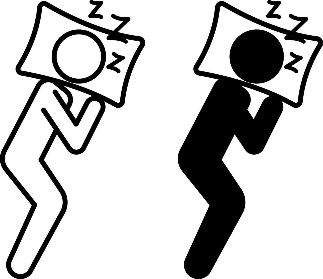Good Sleep icons. Black and White Icons of a Soundly Sleeping Man on a Pillow. Healthy Sleep, Relaxation. Healthy lifestyle. Wellness Concept vector
