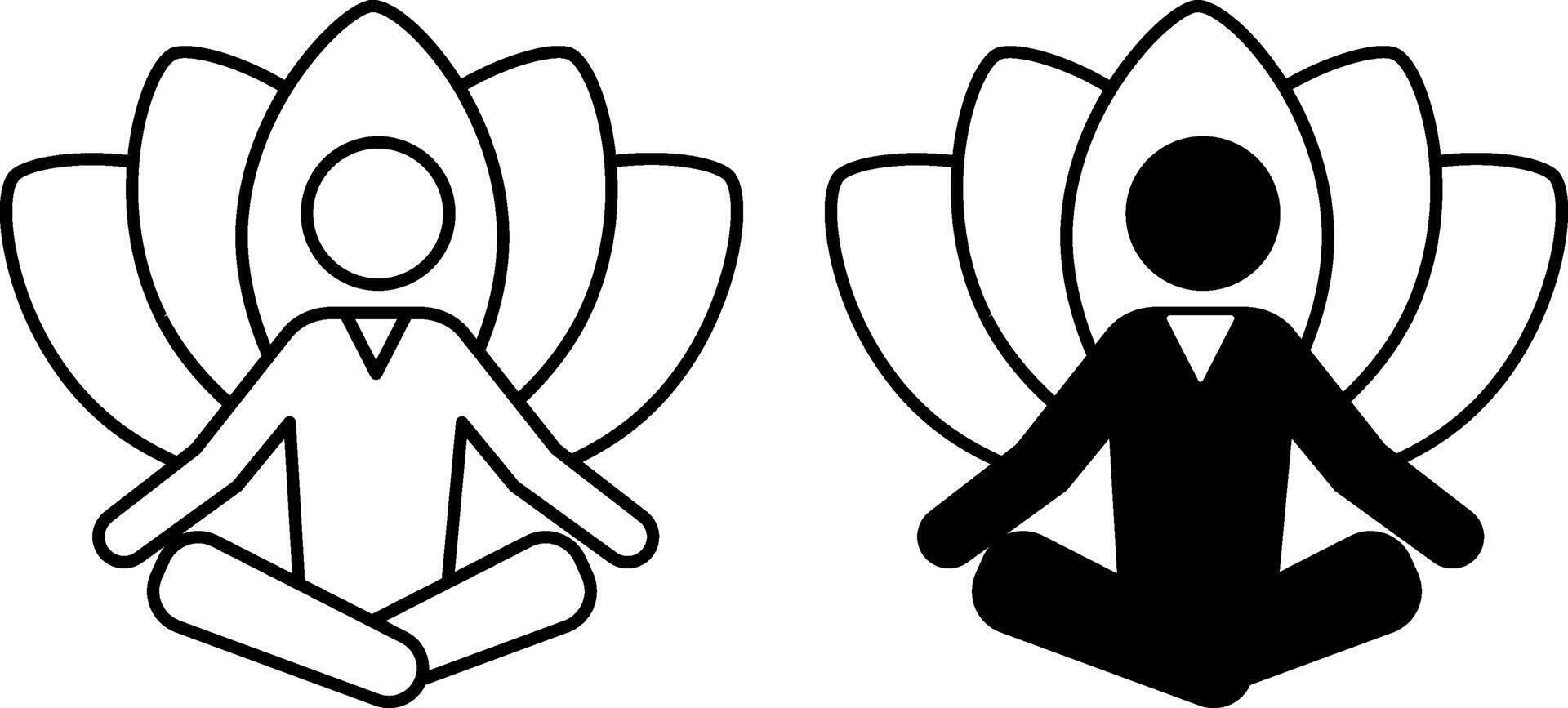 Meditation icons. Black and White Icons of a Man Sitting in the Lotus Pose. Yoga. Relaxation Exercise. Wellness Concept vector