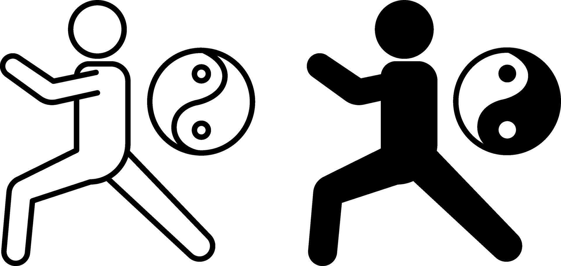 Tai Chi icons. Black and White Icons. A man does health-improving exercises. Symbol of Yin and Yang. Alternative Medicine. Healthy lifestyle. Wellness Concept vector
