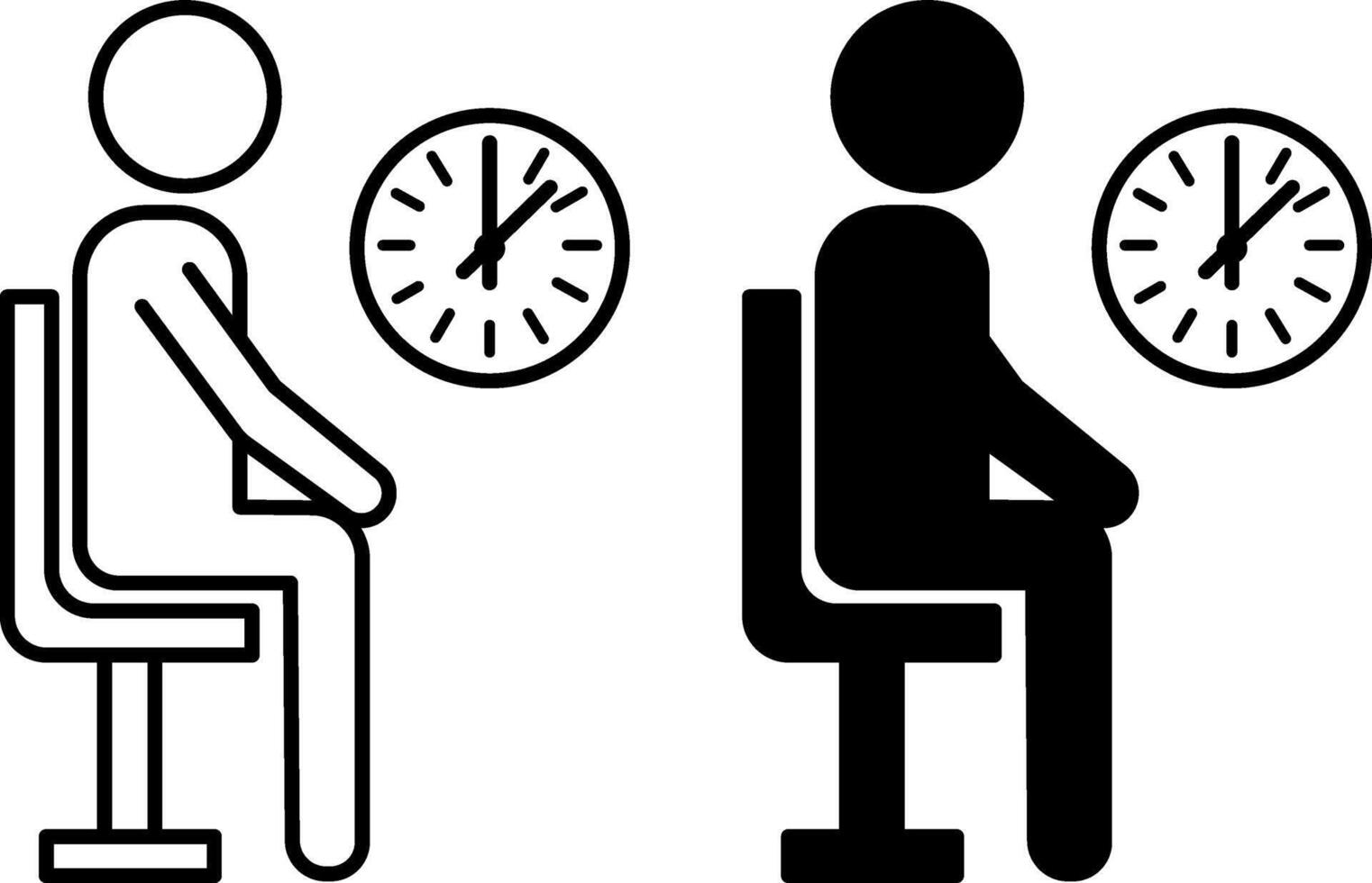 Patience icons. Black and White Icons of a Sitting Man Waiting His Turn. Calmness, Mental Health. Positive Thinking Concept vector