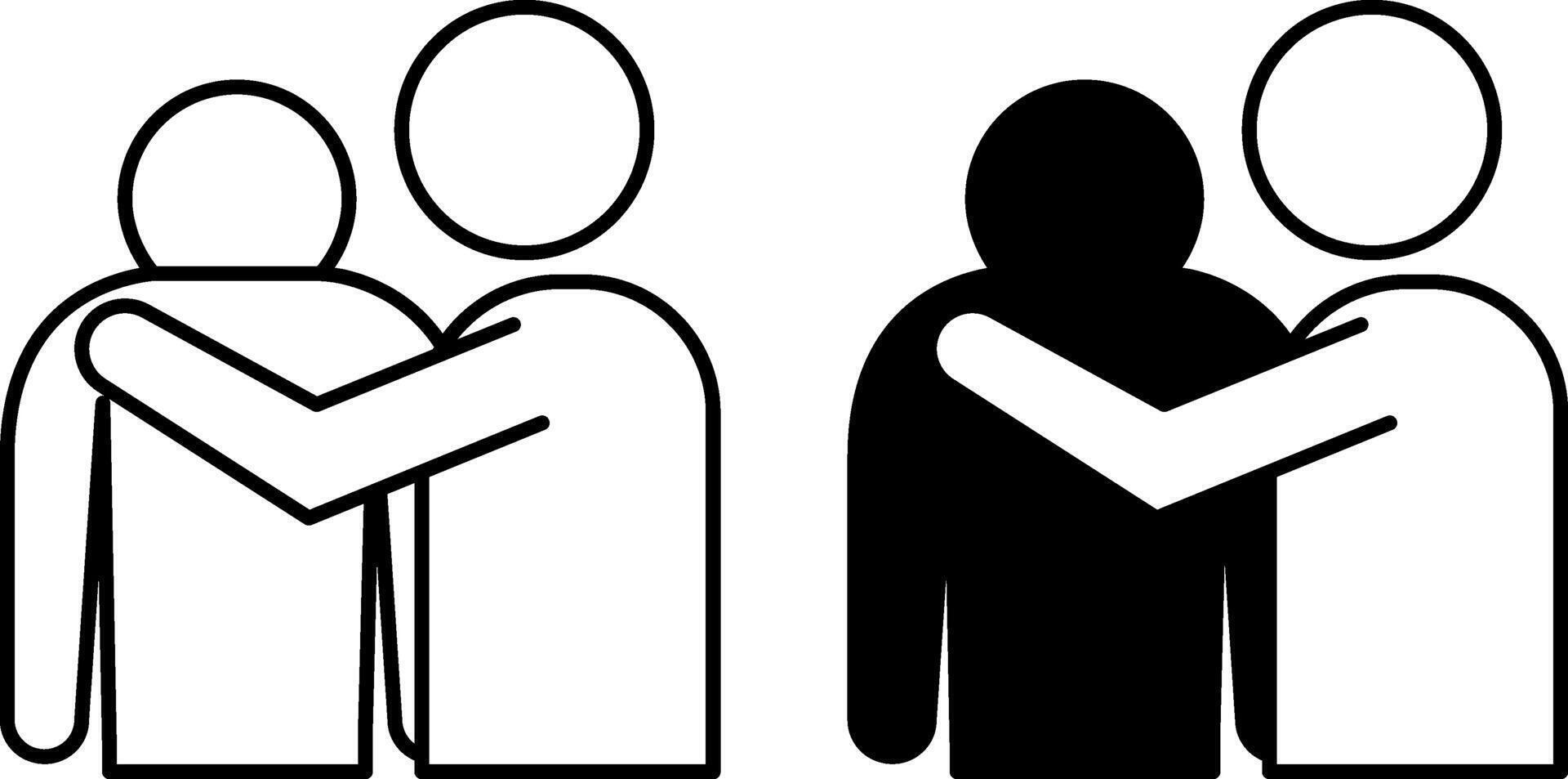Empathy icons. Black and White Icons. Man Consoling Friend. Compassion, Kindness. Problem of Mental Personality, Friendly Hugs. Mental Health vector