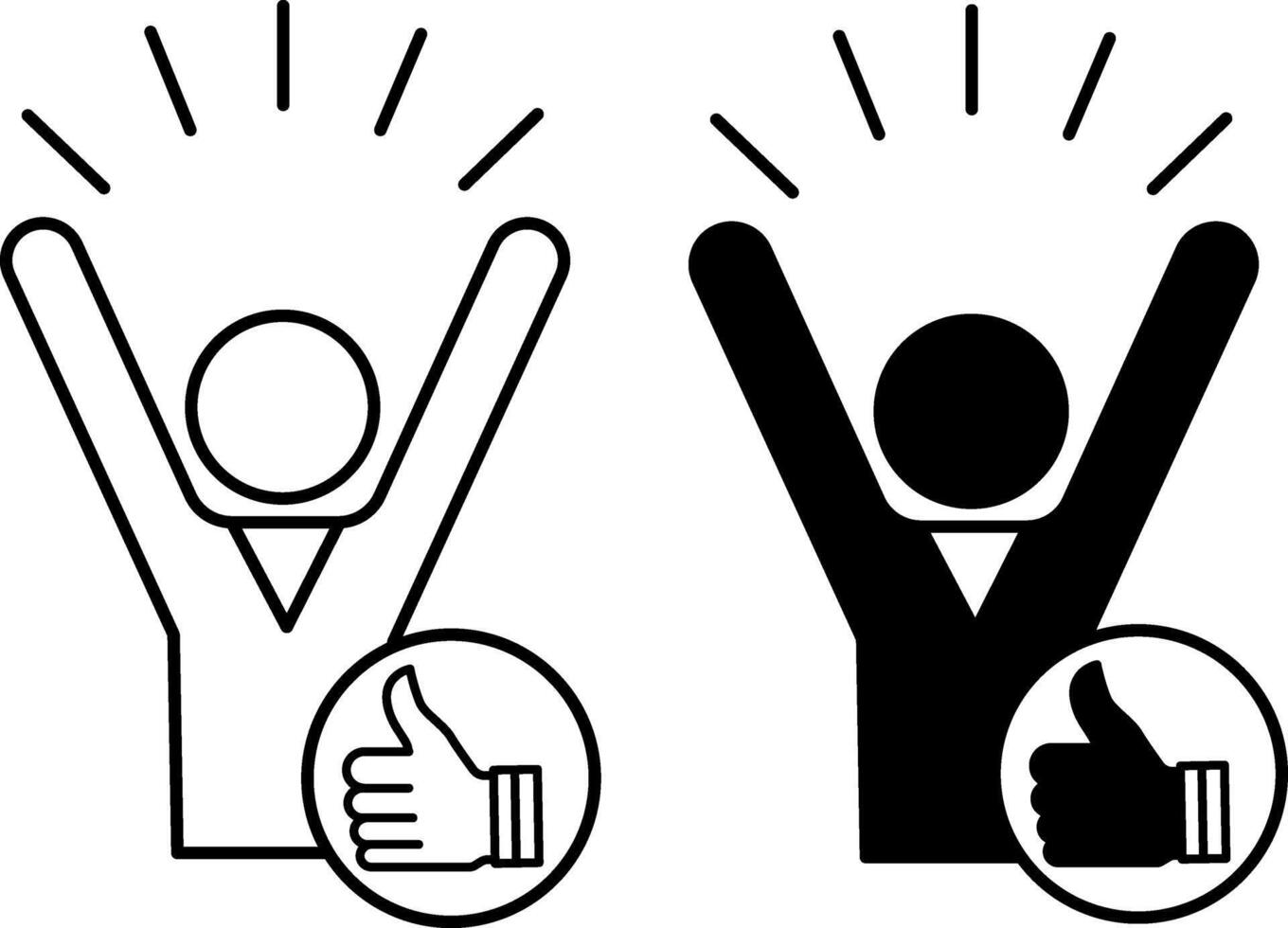 Happy icons. Black and White Icons of a Joyful Person. Hand with Thumbs Up. Ok, I like it, Everything is fine. Mental Health. Positive Thinking Concept vector