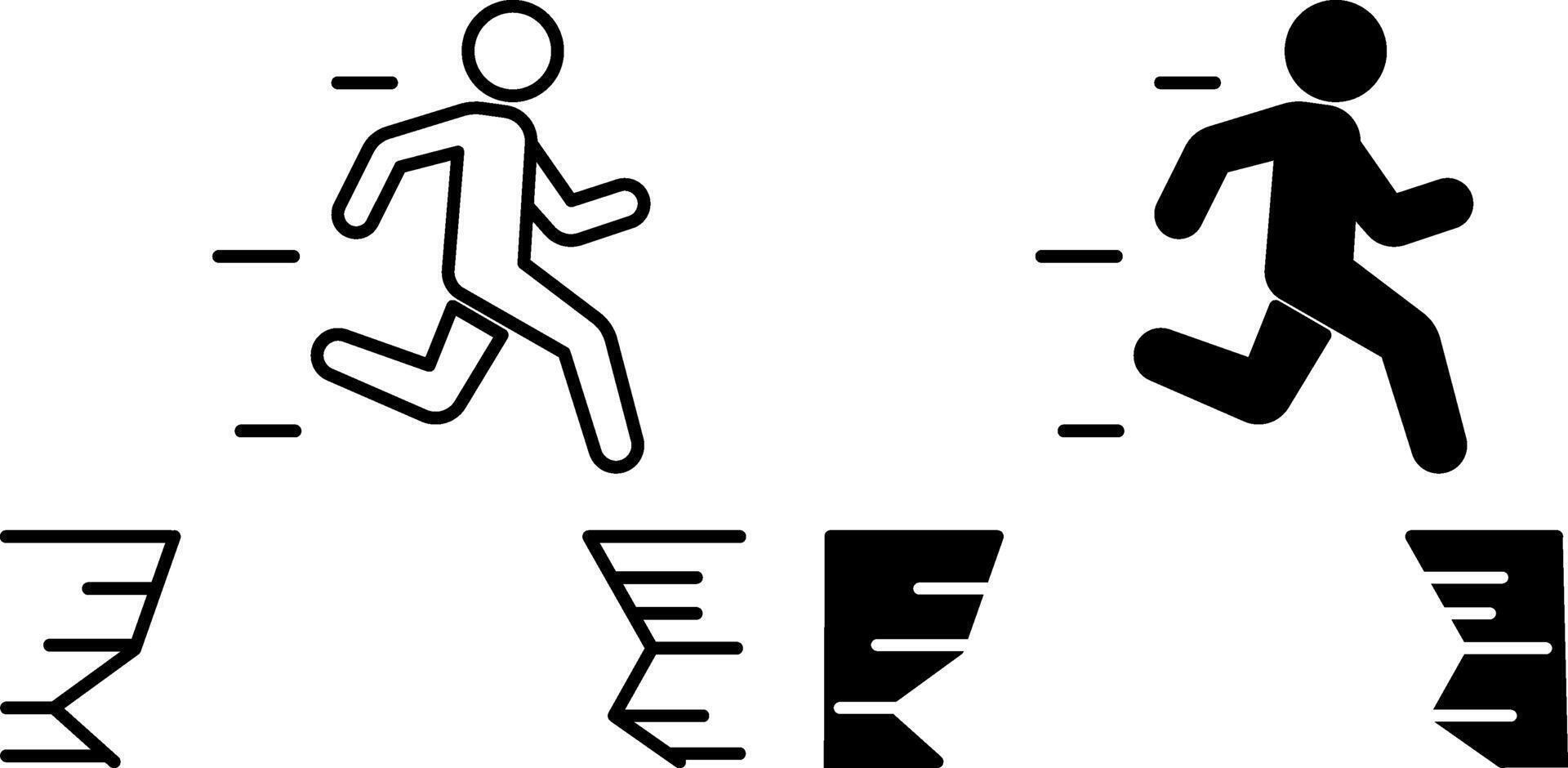 Courage icons. Black and White Icons of a Man Jumping Over a Cliff. Determination, Strength, Confidence, Bravery. Mental Health. Positive Thinking Concept vector