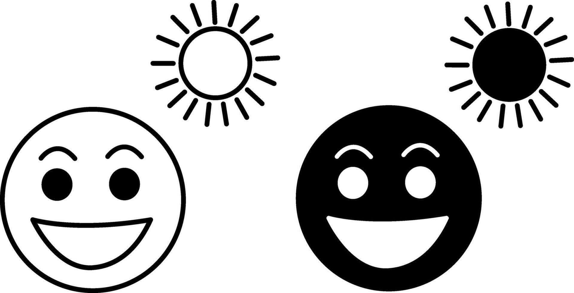 Optimism icons. Black and White Icons of Human Face with Smile and Sun. Mental Health. Positive Thinking Concept vector