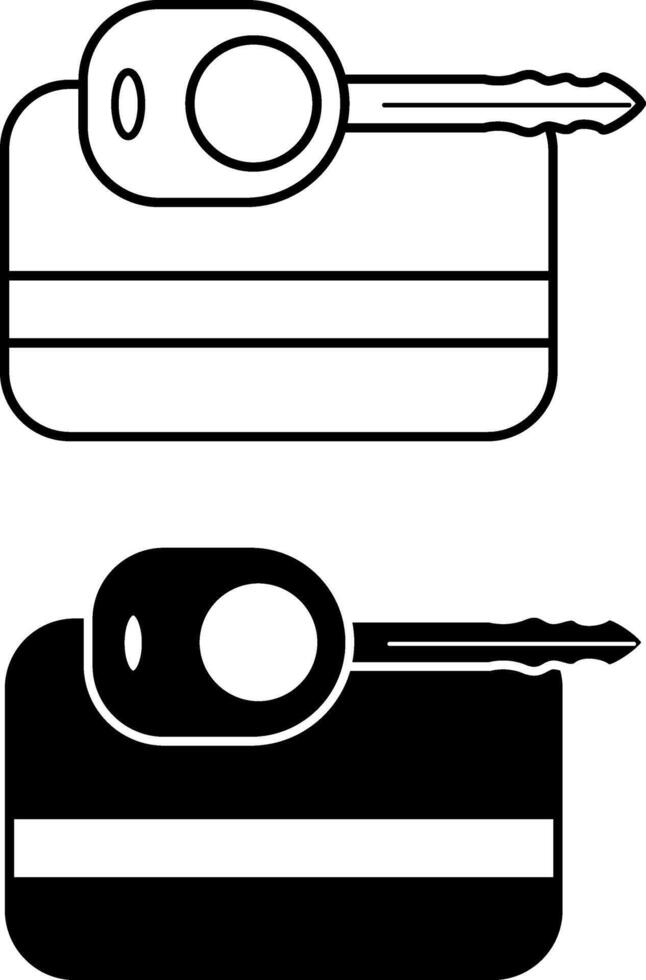 Key Card Icons. Black and White Icons. Plastic Card and Key. Electronic Pass icon. Hotel and Vacation Concept vector