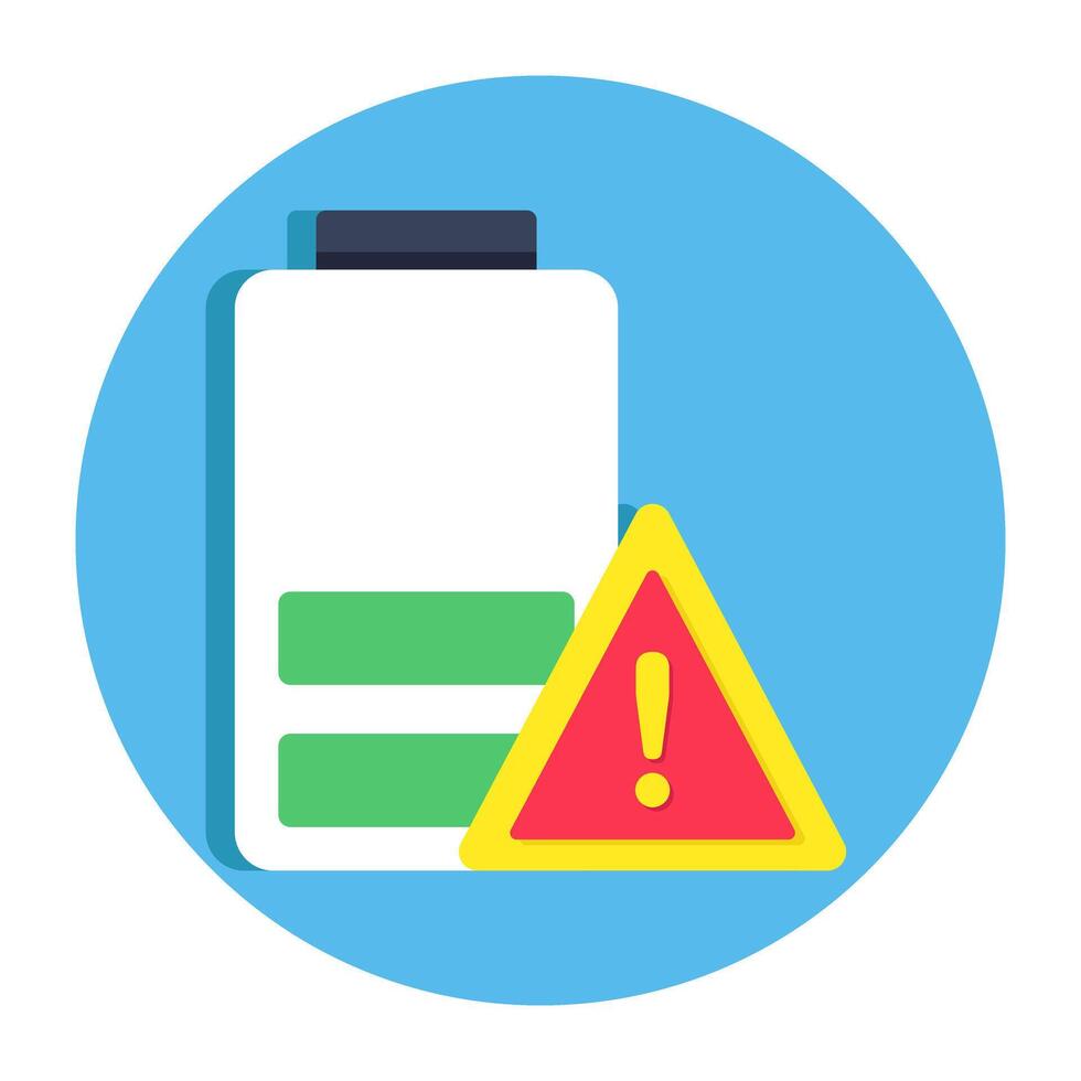 A flat design icon of mobile battery error vector