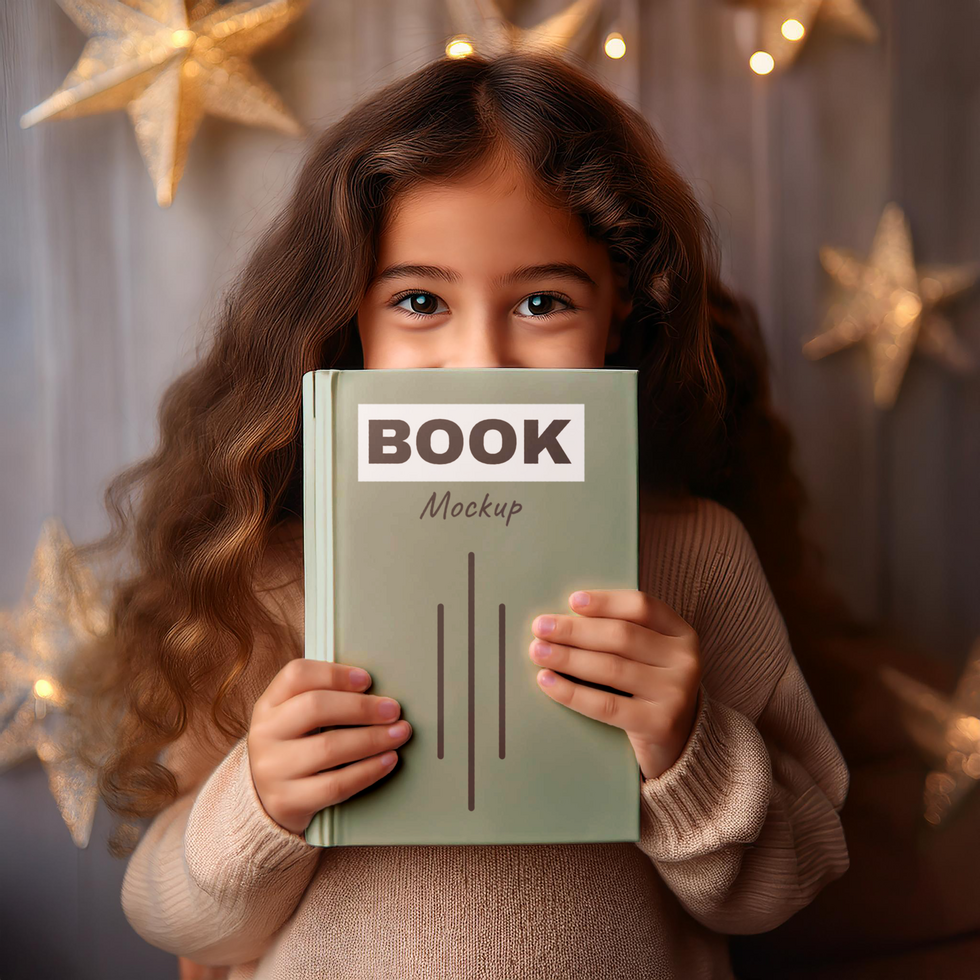 A little girl holding a book with a star on it psd