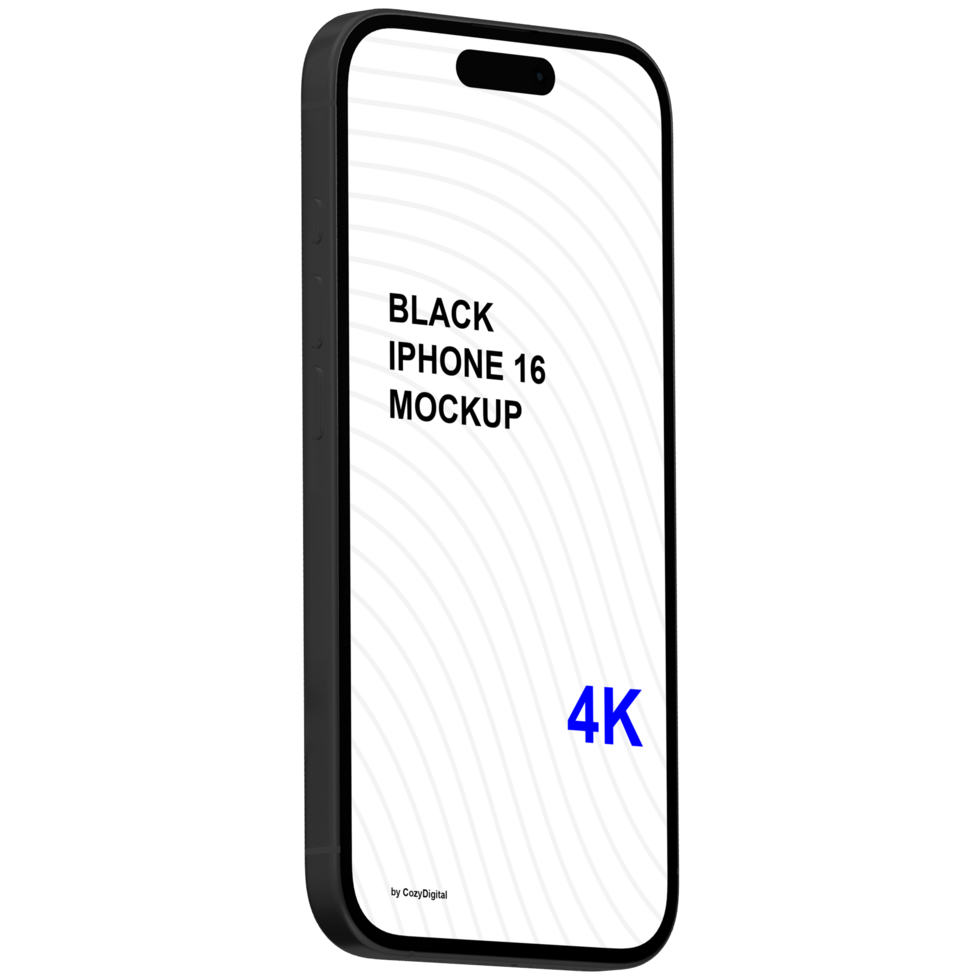 Isometric style view of black smartphone mockup without background psd