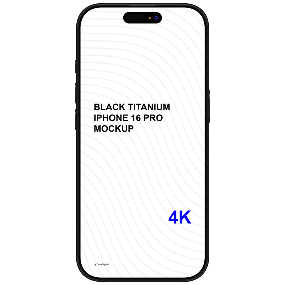Front view of black titanium smartphone mockup without background psd