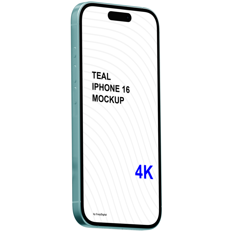 Isometric style view of teal smartphone mockup without background psd