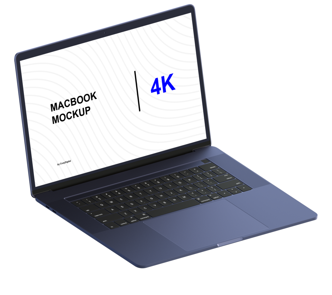 Mockup of dark blue laptop. Isometric style view and without background psd