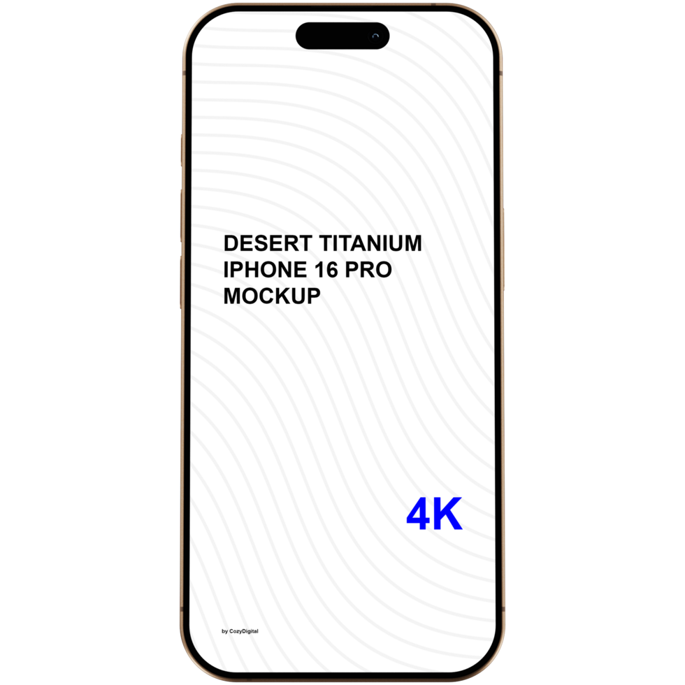 Front view of desert titanium smartphone mockup without background psd