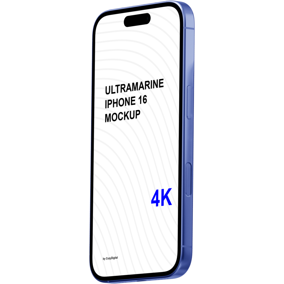 Isometric style view of ultramarine smartphone mockup without background psd