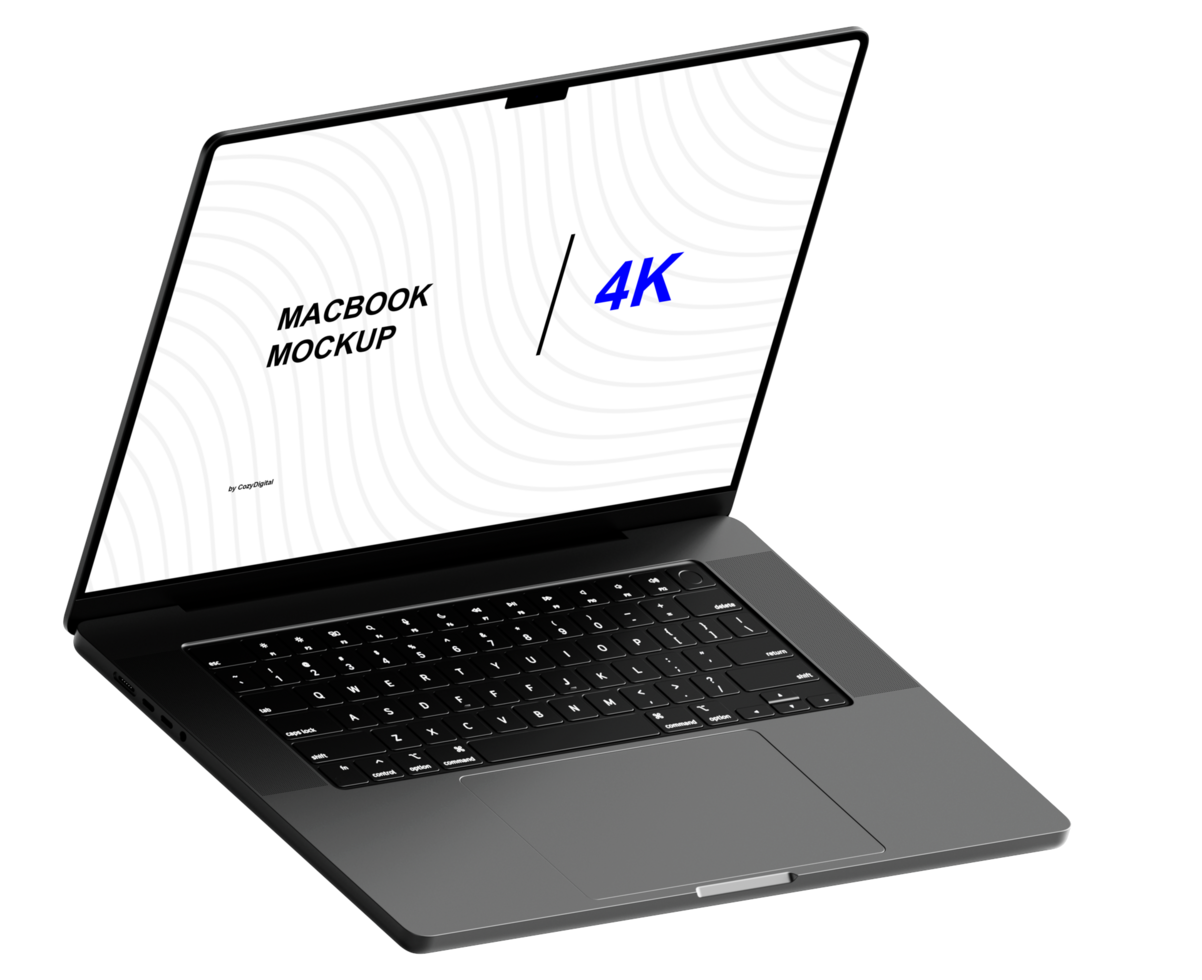 Mockup of black laptop. Isometric style view and without background psd