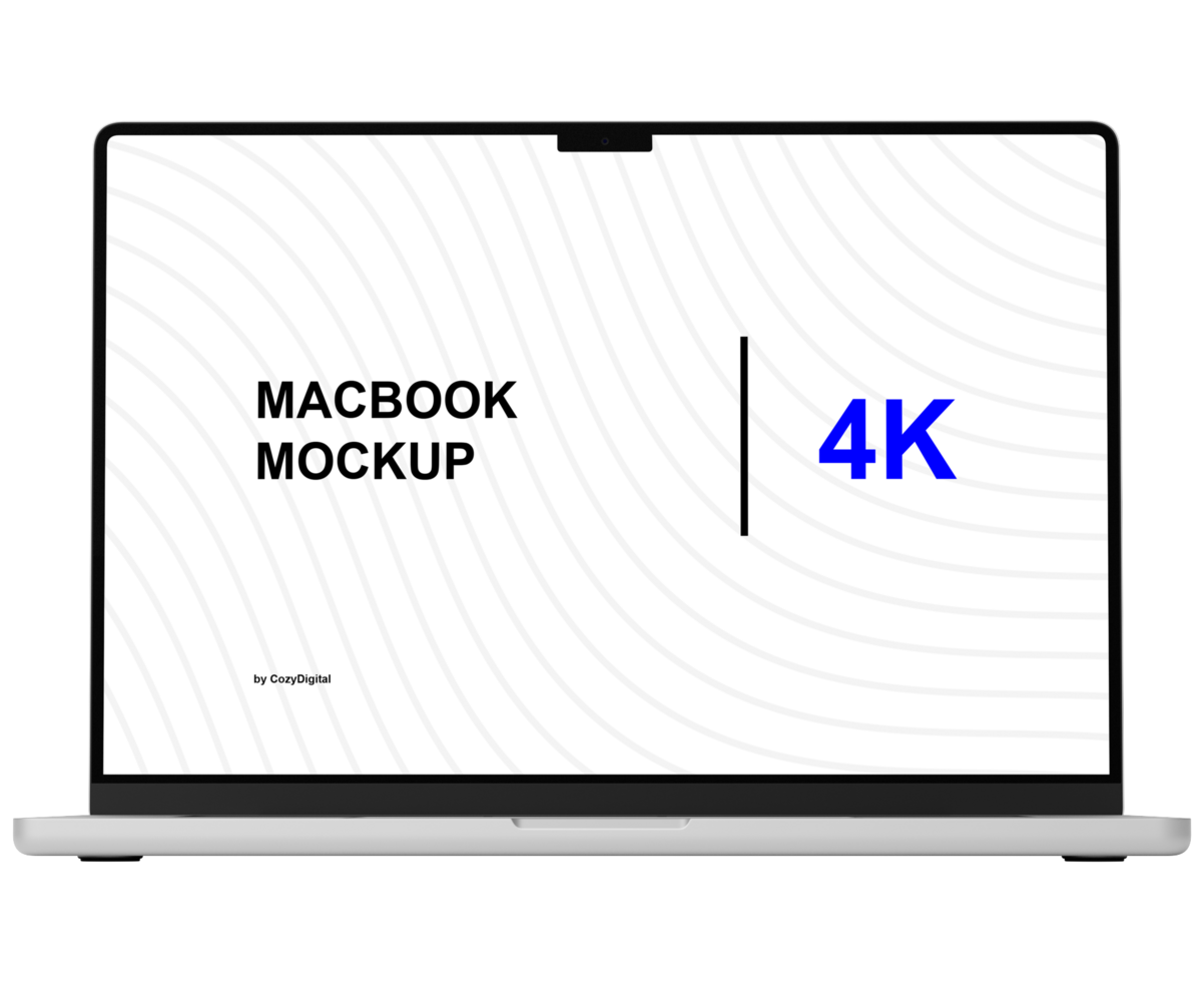 Mockup of silver laptop. Front view and without background psd