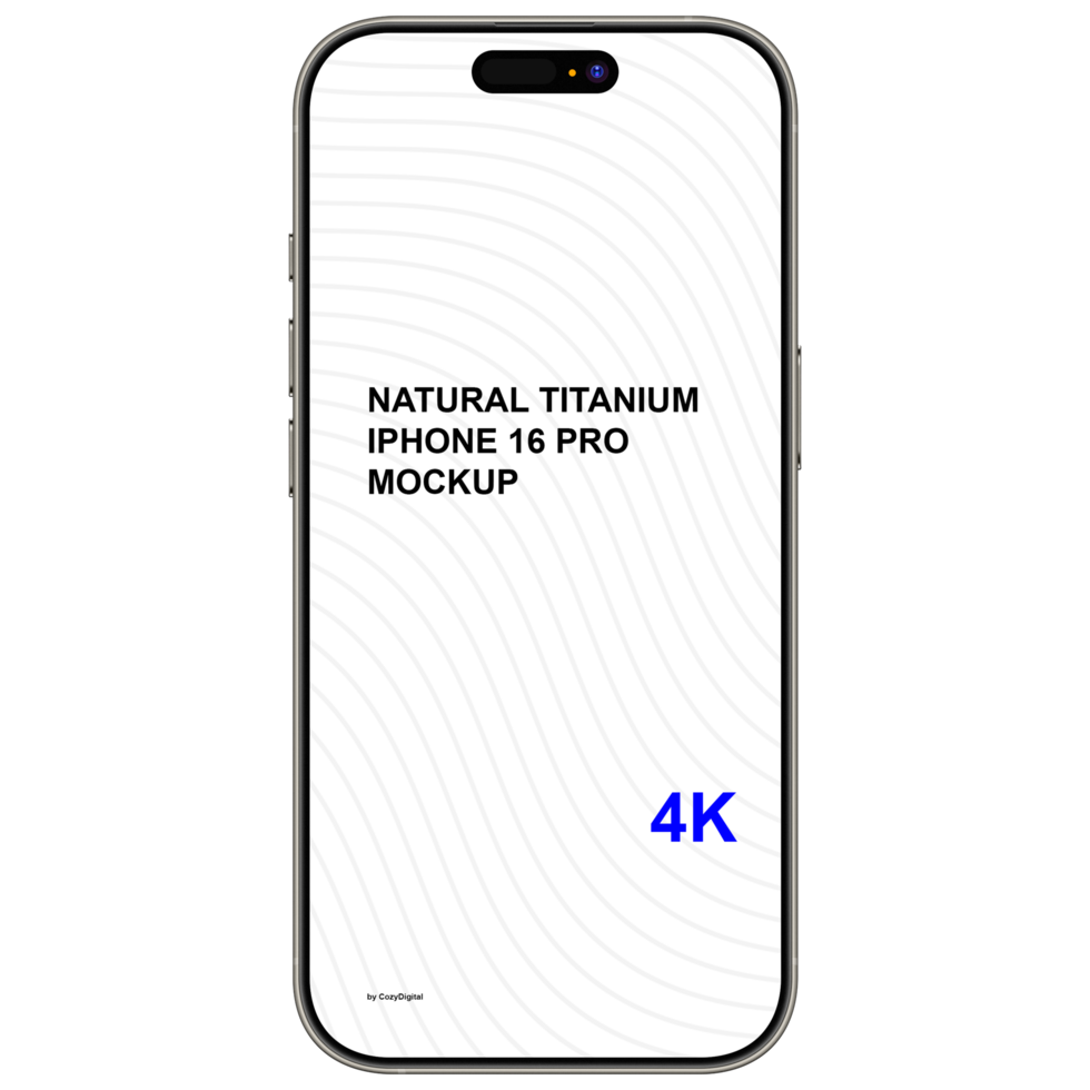 Front view of natural titanium smartphone mockup without background psd
