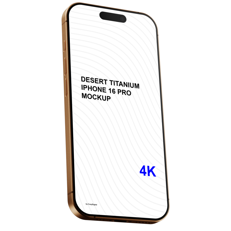 Isometric view of desert titanium smartphone mockup without background psd