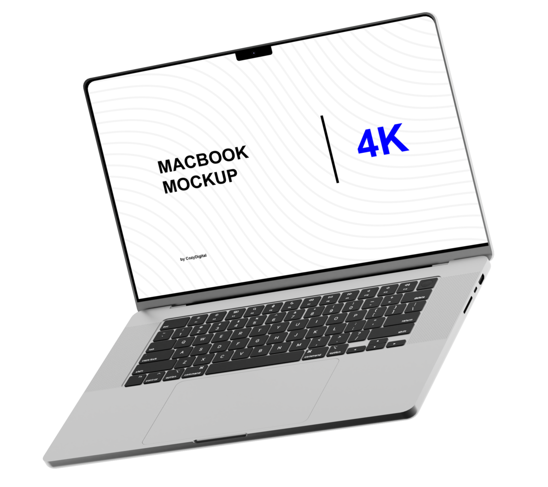 Mockup of silver laptop. Isometric style view and without background psd